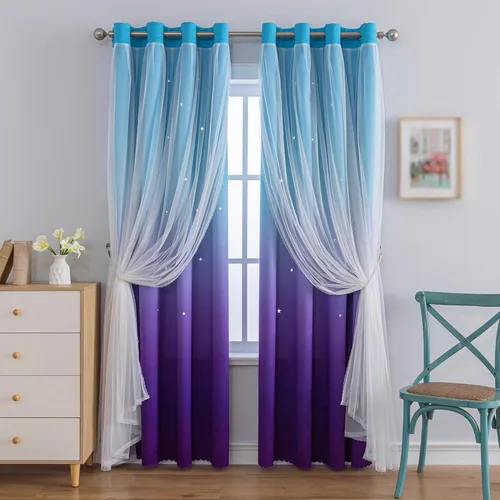 Miniatura 10 de Cortinas opacas con estrellas de Anytime para habitaciones de niñas, cortina de princesa para habitación de hija, ventana de dormitorio