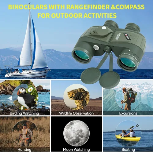 Miniatura 6 de Prismáticos marinos de 10 x 50 con brújula y telémetro, binoculares impermeables a prueba de niebla para adultos, navegación, vela, pesca, caza