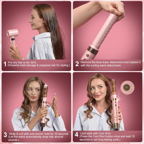 Miniatura 8 de Mythsight StyleVibe 8 en 1 Air Styler, secadora de pelo y cepillo secador con estuche de viaje - Rulos de envoltura automática (L/R), secado rápido