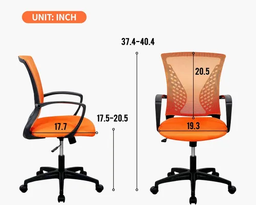 Miniatura 3 de HHS Silla de oficina ergonómica de malla, silla de computadora con soporte lumbar, reposabrazos de respaldo medio, giratoria, ajustable, para Negro