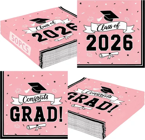 Miniatura 17 de Paquete de 50 servilletas de graduación para la clase de 2026, 6.5 x 6.5 pulgadas, servilletas de graduación rojas, pañuelos de papel clásicos
