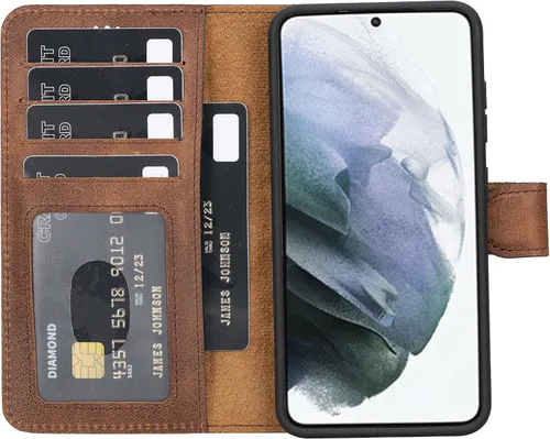Miniatura 19 de HARDISTON Funda de piel compatible con Samsung Galaxy S22 Ultra – Funda magnética fuerte desmontable hecha a mano con tarjeteros y soporte, Negro