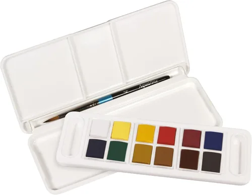 Daler Rowney Aquafine - Juego de viaje de acuarela de 12 piezas, juego de pintura de acuarela para papel de acuarela y más, juego de acuarela para