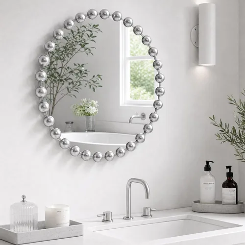 Miniatura 8 de Madison Park Espejo Redondo, Espejo Circular con Marco de Metal de 36 Pulgadas, Arte Decorativo de Pared Montado para Colgar en Entrada, Baño, Dorado