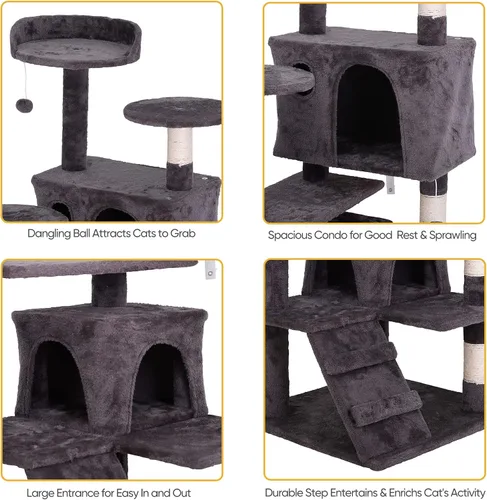 Miniatura 7 de ZENY Árbol para gatos de 54 pulgadas, condominio de torre para gatos de interior, casa para gatos de varios niveles con poste rascador cubierto