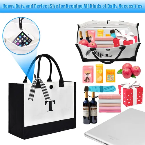 Miniatura 4 de MRYUWB Bolsa grande de lona personalizada con inicial para mujer, bolsa de cumpleaños de boda, bolsa de playa bordada con monograma