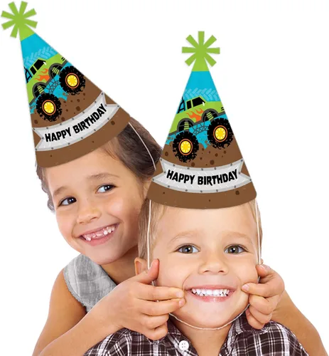 Miniatura 2 de Big Dot of Happiness Smash and Crash - Monster Truck - Cone Happy Birthday Party Hats for Kids and Adults - Set of 8