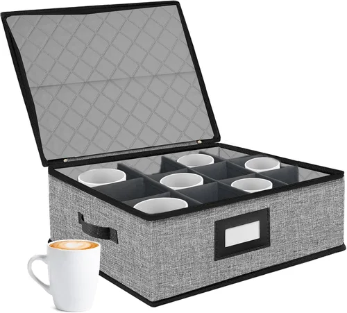 Miniatura 17 de Contenedores de Almacenamiento de Vajilla de Porcelana - Contenedores de Almacenamiento de Platos Acolchados con Tapa de Carcasa Rígida para Mudanza