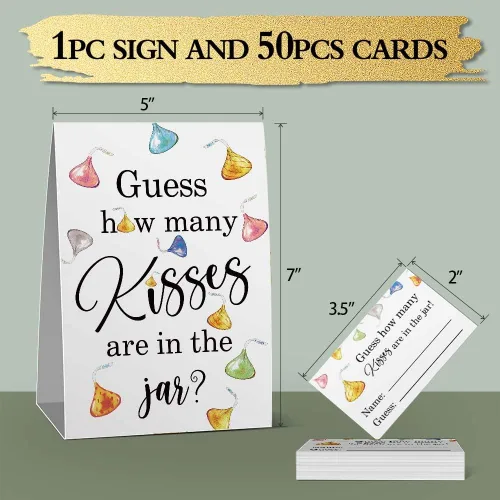 Miniatura 3 de Guess How Many Kisses - Juego de baby shower, decoraciones doradas para baby shower, chocolate en acuarela, despedida de soltera, cumpleaños