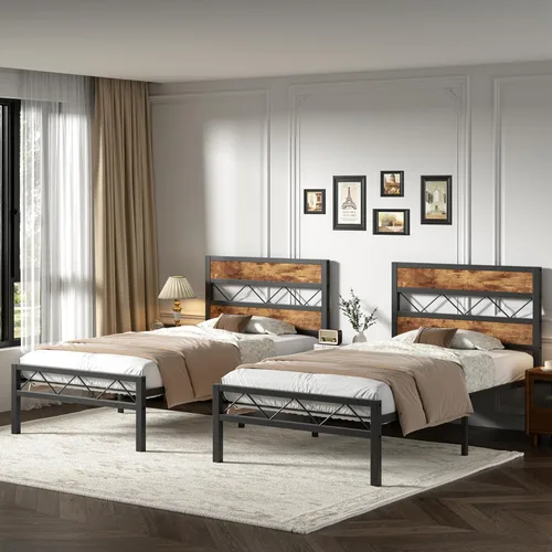 Miniatura 14 de VECELO Base de cama tamaño individual con cabecero, plataforma resistente con soporte de listones de metal, no necesita somier, fácil montaje, negro