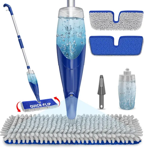 Papclean Trapeadores en aerosol para limpieza de suelos: fregona de polvo de doble cara para pisos de baldosas de madera dura con almohadillas de