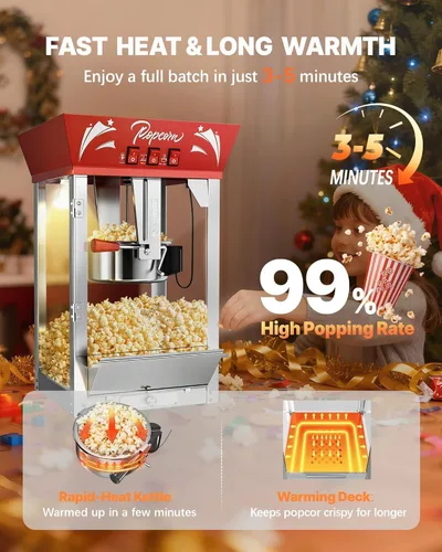 Miniatura 3 de Máquina comercial de palomitas de maíz de 12 onzas, 850 W, máquina de palomitas de maíz de cine, máquina de maíz de mesa roja con control de 3 Rojo