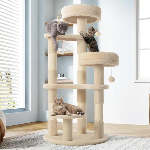 Miniatura 2 de Allewie - Árbol para gatos de 55.5 pulgadas para gatitos de interior/Perchas de felpa suave/Torre para gatos de varios niveles/Postes de sisal