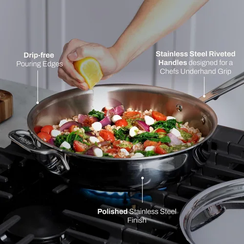 Miniatura 4 de All-Clad D3 Sartén Salteadora de Acero Inoxidable de 3 Capas con Tapa y Mango 3 Cuartos, Inducción, Apto para Horno y Parrilla 600F