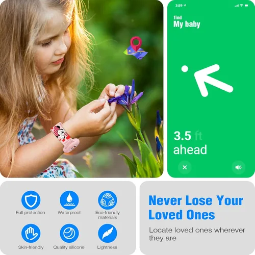Miniatura 5 de Pulsera impermeable de Airtag para niños [Paquete de 2], lindo soporte de Air Tag con diseño oculto de dibujos animados para niños con cobertura
