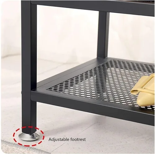 Miniatura 4 de Zapatero de 3 niveles para entrada, banco de almacenamiento acolchado con estante de malla, marco de metal, organizador de zapatos con asiento Gris