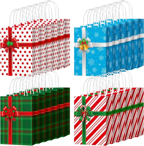 Miniatura 9 de Yeaqee 80 piezas - bolsas de regalo de Navidad - tamaño pequeño - Merry Christmas Xmas - bolsas de regalo de Navidad con asas - bolsas de papel