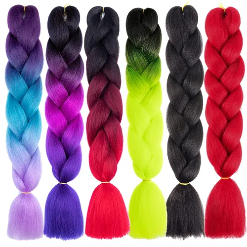 Miniatura 86 de Xiaofeng Extensiones de cabello trenzado coloridas Ombre de 61 cm, 3 unidades, trenzas Jumbo de alta temperatura para trenzas en zigzag y trenzas