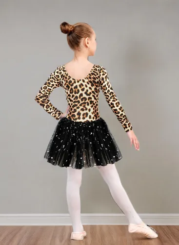 Miniatura 91 de EQSJIU Leotardo de baile de manga larga para niñas, vestido de ballet brillante con copo de nieve, tutú con falda tutú para niñas