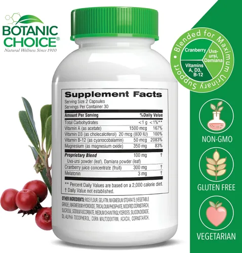 Miniatura 2 de Botanic Choice Mezcla de fórmula urinaria Pro-Advanced para apoyo a la salud del tracto urinario - Magnesio Arándano Uva Ursi Damiana - 60 Cápsulas