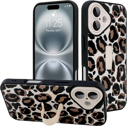 Miniatura 120 de Funda diseñada para iPhone 17 Pro Max con soporte plegable y correa para dedos, bonito patrón de lazo de corazón de flor rosa para mujeres y niñas