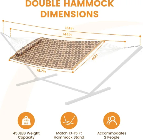 Miniatura 2 de Lazy Daze Hammocks Hamaca de tela acolchada de 12 pies con almohada suave, hamaca doble para 2 personas con barra separadora para patio exterior