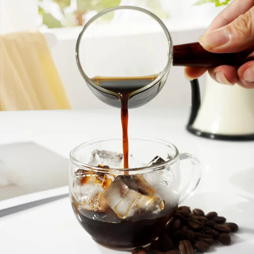 Miniatura 5 de Paquete de 1 vaso de chupito espresso de 2.5 fl oz, triple jarra barista con mango de madera BCnmviku