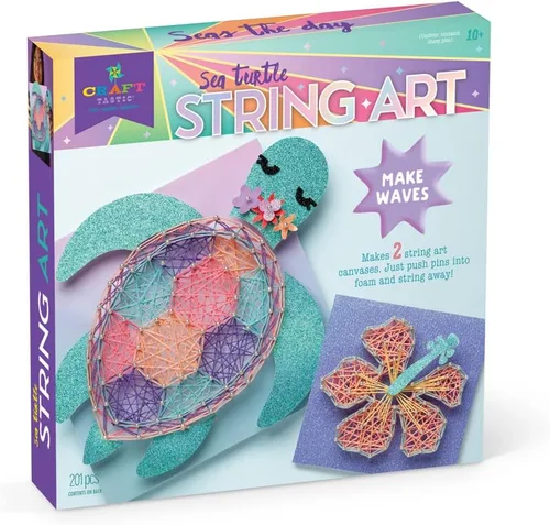 Craft-tastic Tortuga marina de arte de cuerda para 2 divertidos proyectos de manualidades - Tortuga marina y flor de hibisco - A partir de 10 años