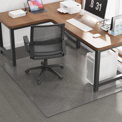 Miniatura 13 de Tapete de oficina de 30 x 48 pulgadas para suelo de madera dura con diseño de plumas 3D, impermeable y antideslizante, tapetes de oficina para Negro