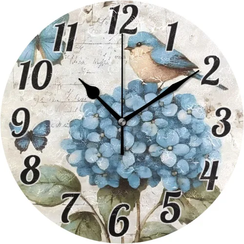 Miniatura 35 de Reloj de pared con mariposas moradas, silencioso, funciona con pilas, floral, sin tictac, decorativo, reloj analógico de cuarzo redondo de 9.5 A01