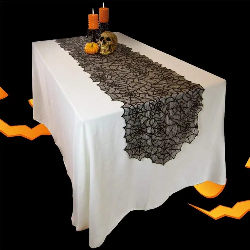 Miniatura 5 de Orgrimmar El juego de 35 decoraciones de Halloween incluye camino de mesa de telaraña de encaje, cubierta de mesa redonda de encaje, cubierta