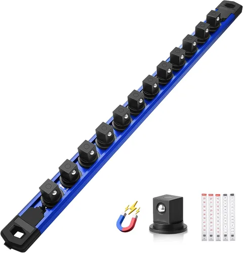 Miniatura 29 de Reniteco Juego de organizador de enchufes magnéticos, 3 piezas de 1/2 pulgada 3/8 pulgadas 1/4 pulgadas de aleación de aluminio con 40 clips Negro