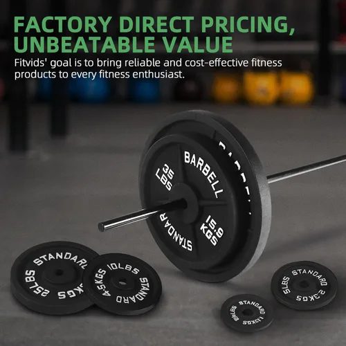 Miniatura 6 de Fitvids Placa de pesas estándar de hierro fundido de 1 pulgada para entrenamiento de fuerza y levantamiento de pesas, varios pesos disponibles