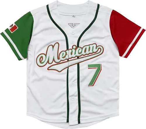 Miniatura 2 de Mexico Youth's #7#34 Button Short Sleeve Kid Baseball Jersey Stitched 90s Clothing Shirt for Party