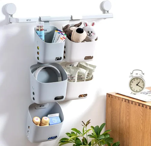 Miniatura 7 de LeleCAT Cesta colgante de plástico para cocina, cesta con gancho desmontable, cuélgala detrás de una puerta o en una barandilla, sobre la puerta