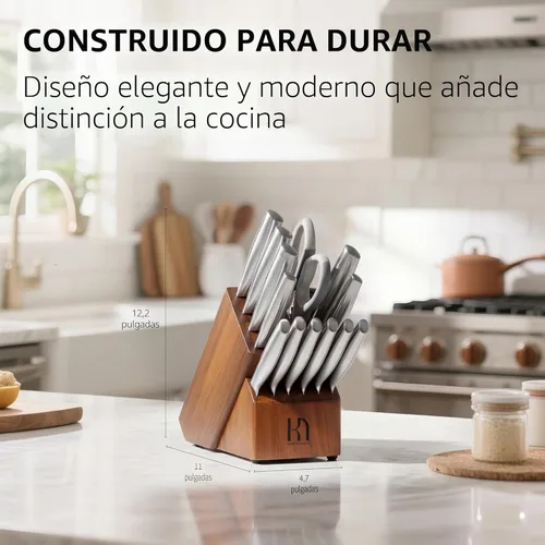 Miniatura 7 de Juego de 14 piezas de cuchillos de cocina KnifeSaga de acero inoxidable de alto carbono japonés de primera calidad con afilador incorporado, juego