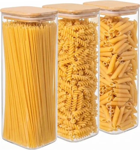Miniatura 13 de Paquete de 6 tarros de almacenamiento de vidrio rectangulares pequeños de 0.7 cuartos con tapas de bambú, recipientes de almacenamiento de despensa