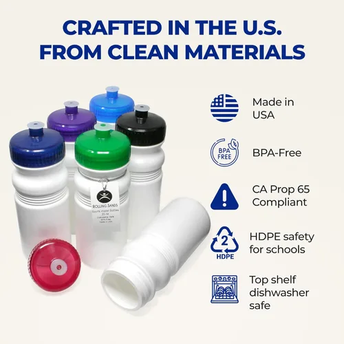 Miniatura 6 de Rolling Sands Botellas de Agua Deportivas de 20 Onzas Fabricadas en Estados Unidos - Paquete de 6 Botellas Deportivas en Blanco sin BPA para Equipos
