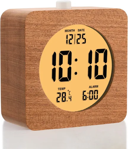 Miniatura 13 de Plumeet Reloj Despertador Digital de Madera para Dormitorios, Reloj Despertador de Madera de 4'' a Batería con Repetición y Luz Nocturna, Reloj
