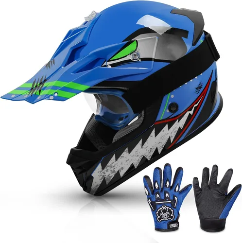 TCMT Casco de motocross para jóvenes, certificado por DOT, casco de motocross ATV de cara completa para niños con gafas, guantes y bolsa para casco