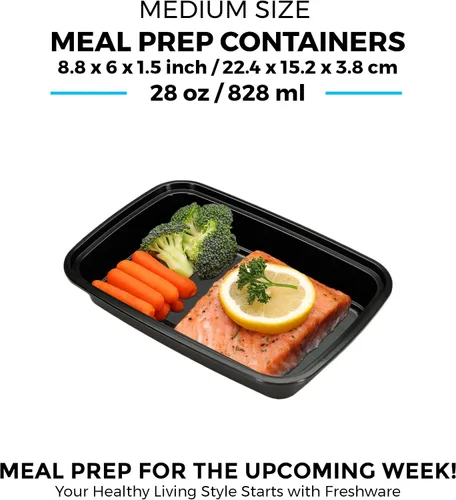 Miniatura 5 de Freshware - Contenedores de preparación de comida [15 unidades] con 1 compartimento para almacenar comida, con tapas, caja Bento, libre de bisfenol