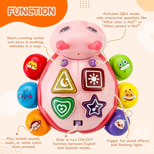 Miniatura 2 de AUUGUU Juguetes musicales para bebés, juguetes musicales iluminados para el desarrollo del tiempo boca abajo, juguete para gatear para niños de 6