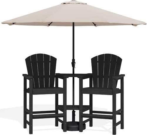 Miniatura 11 de SERWALL Juego de 2 sillas altas Adirondack con paraguas de 9 pies, sillas de exterior de altura de barra de HDPE, taburetes de bar Adirondack