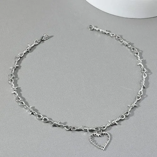 Miniatura 3 de Fuqimanman2020 Collar de espinas góticas, collar con colgante de corazón de espinas de hip hop, aretes de zarzas de rosa, gargantilla de púas