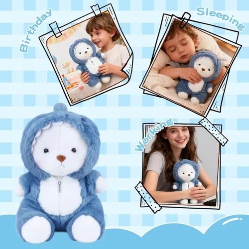Miniatura 7 de Animales de Peluche Oso de Peluche, Peluches Oso de Peluche Juguetes Suaves y Divertidos de Peluche con Ropa de Tiburón Azul Removible, 13'' Figura