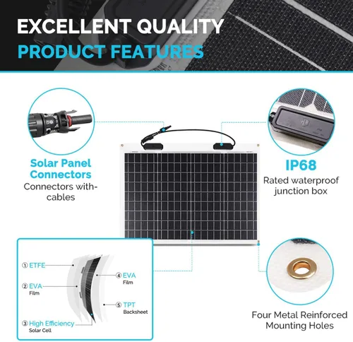 Miniatura 5 de Renogy Panel Solar Flexible de 50 Vatios 12 Voltios Monocristalino Ultra-Flexible Doblable Mono Cargador Fuera de la Red para Marina RV Cabaña