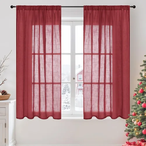 Miniatura 67 de BGment Cortinas de lino café de 30 pulgadas de largo para ventana pequeña, cortinas de media ventana beige semitransparentes ligeras con bolsillo