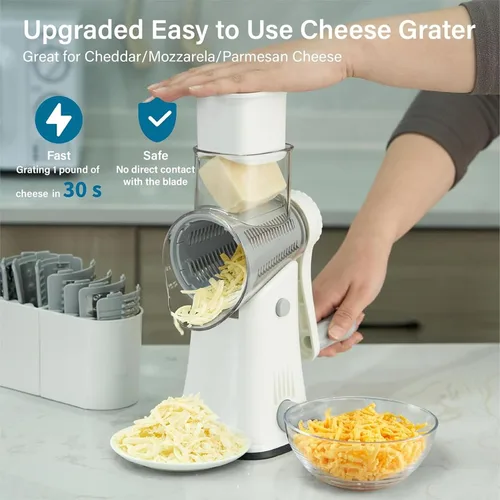 Miniatura 2 de Rallador De Queso Giratorio Manual, Cortador De Verduras Giratorio Con 5 Cuchillas, Base Antideslizante Con Ventosa Y Estructura Desmontable Para Un