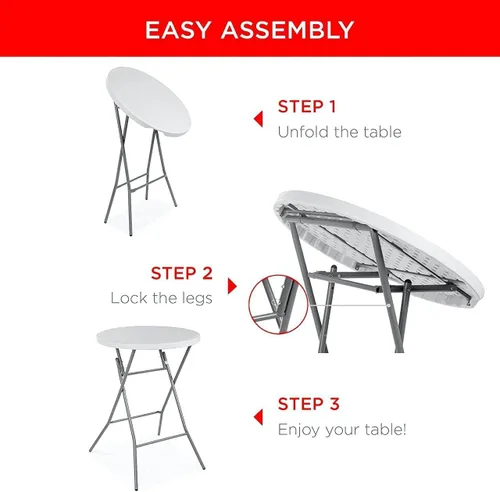 Miniatura 8 de PRO&Family Mesa portátil plegable plástica redonda de 32 pulgadas, blanca, altura superior de la barra de la tabla para los acontecimientos