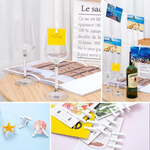 Miniatura 4 de Alfileres de ropa, 130 piezas de alfileres de madera para ropa, pinzas blancas de 1.4 pulgadas, mini alfileres de ropa para fotos, baby shower